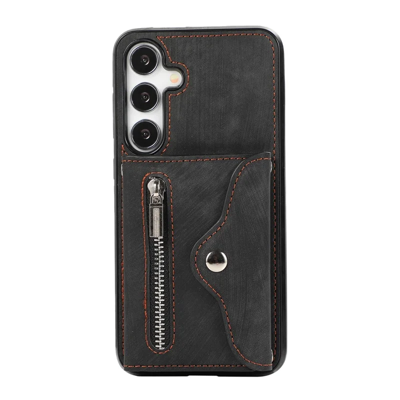 For Samsung Galaxy S24 FE Case PU Leather + TPU RFID Blocking Card Slots Phone Cover with 2 Straps - Black