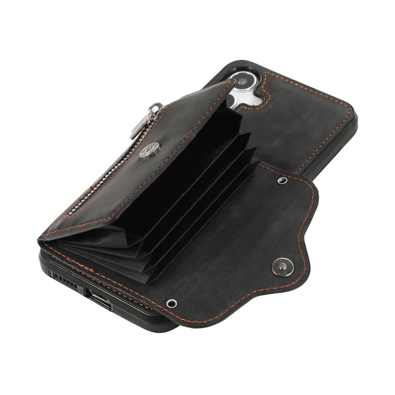 For Samsung Galaxy S24 FE Case PU Leather + TPU RFID Blocking Card Slots Phone Cover with 2 Straps - Black