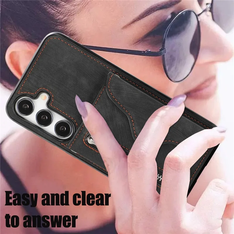 For Samsung Galaxy S24 FE Case PU Leather + TPU RFID Blocking Card Slots Phone Cover with 2 Straps - Black