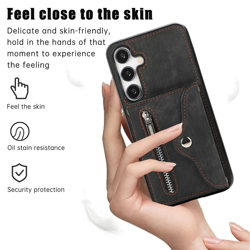 For Samsung Galaxy S24 FE Case PU Leather + TPU RFID Blocking Card Slots Phone Cover with 2 Straps - Black