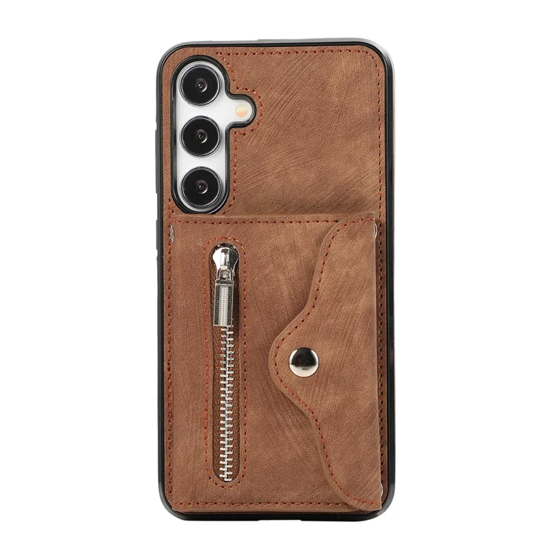 For Samsung Galaxy S24 FE Case PU Leather + TPU RFID Blocking Card Slots Phone Cover with 2 Straps - Brown