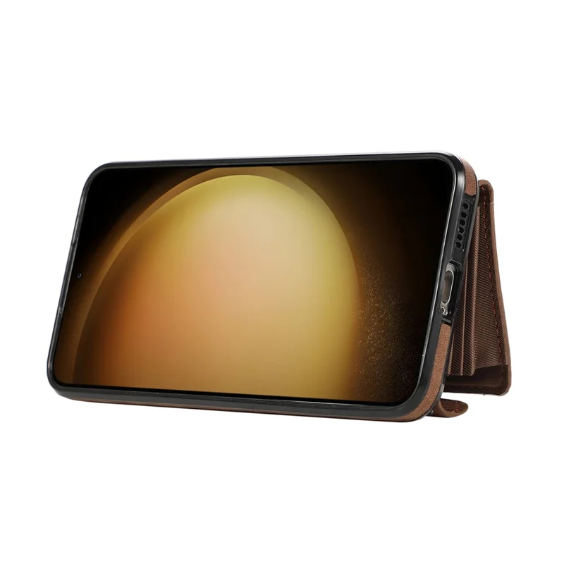 For Samsung Galaxy S24 FE Case PU Leather + TPU RFID Blocking Card Slots Phone Cover with 2 Straps - Brown