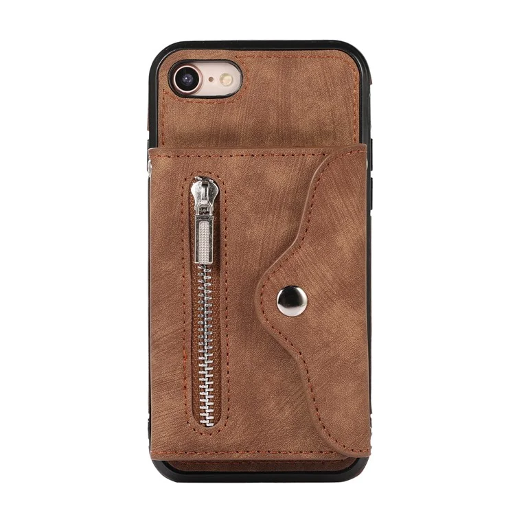 For iPhone 16e Case PU Leather + TPU RFID Blocking Card Slots Phone Cover with 2 Straps - Brown