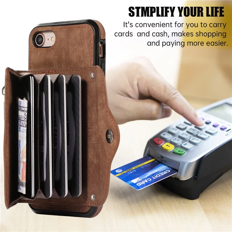 For iPhone 16e Case PU Leather + TPU RFID Blocking Card Slots Phone Cover with 2 Straps - Brown