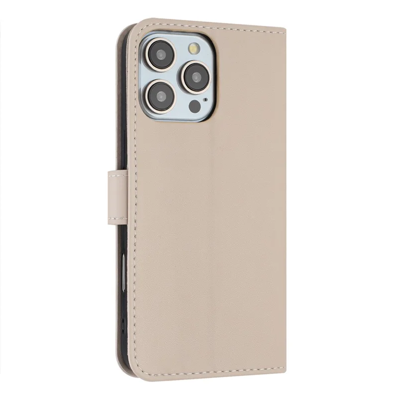 For iPhone 16 Pro Case Bowknot Decor Wallet Leather Phone Cover with Wrist Strap - Khaki