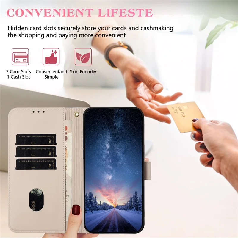 For iPhone 16 Pro Case Bowknot Decor Wallet Leather Phone Cover with Wrist Strap - Khaki