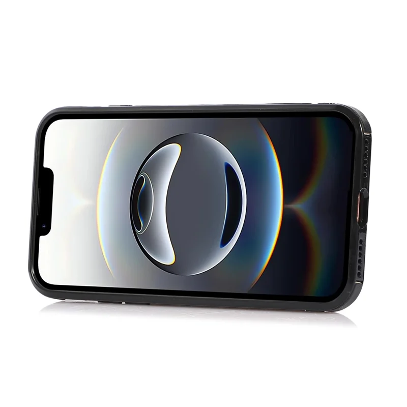 For iPhone 16e Case Card Holder Kickstand PU Leather + TPU Phone Cover with Shoulder Strap - Black