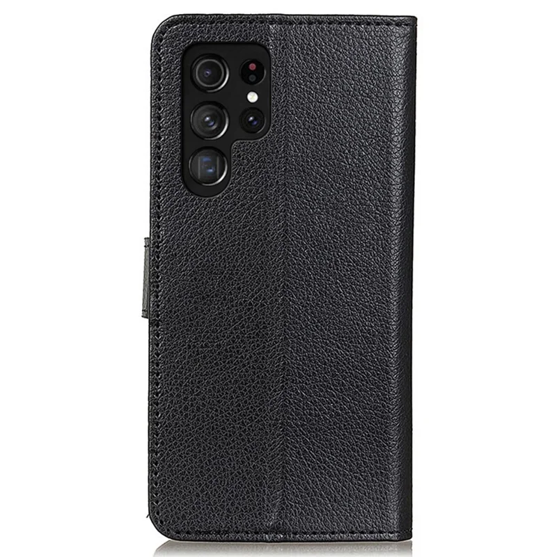 Shockproof Phone Case For Samsung Galaxy S23 Ultra, Litchi Texture Wallet Stand Scratch-resistant PU Leather Phone Cover - Black