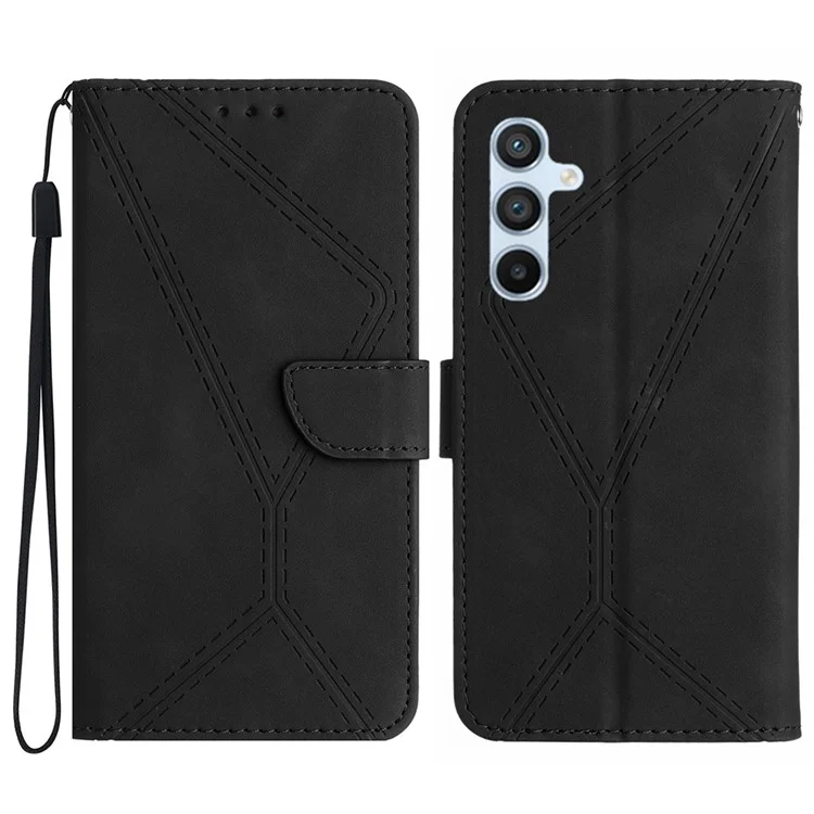 For Samsung Galaxy A17 Case Skin Touch Lines Imprinted PU Leather Flip Phone Cover - Black