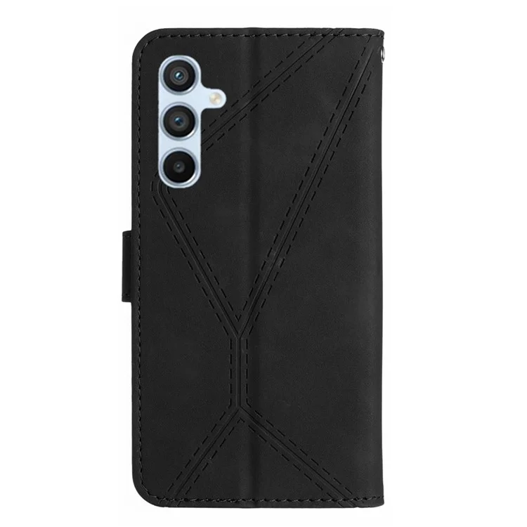For Samsung Galaxy A17 Case Skin Touch Lines Imprinted PU Leather Flip Phone Cover - Black