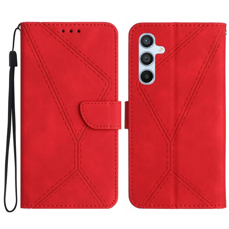 For Samsung Galaxy A17 5G / A17 4G / A26 5G Case Skin Touch Lines Imprinted PU Leather Flip Phone Cover - Red