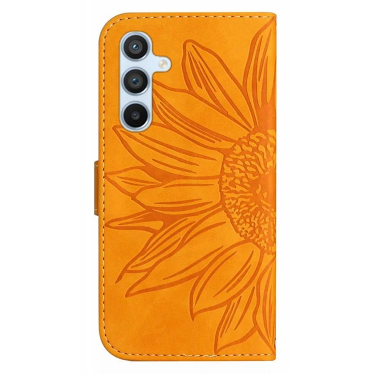For Samsung Galaxy A17 Case Sunflower Imprint Leather Wallet Phone Cover with Wrist Strap - Yellow