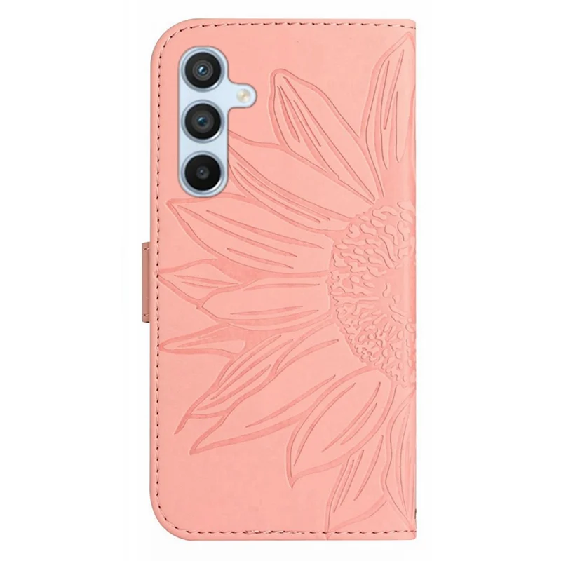 For Samsung Galaxy A17 5G / A17 4G / A26 5G Case Sunflower Imprint Leather Wallet Phone Cover with Wrist Strap - Light Pink