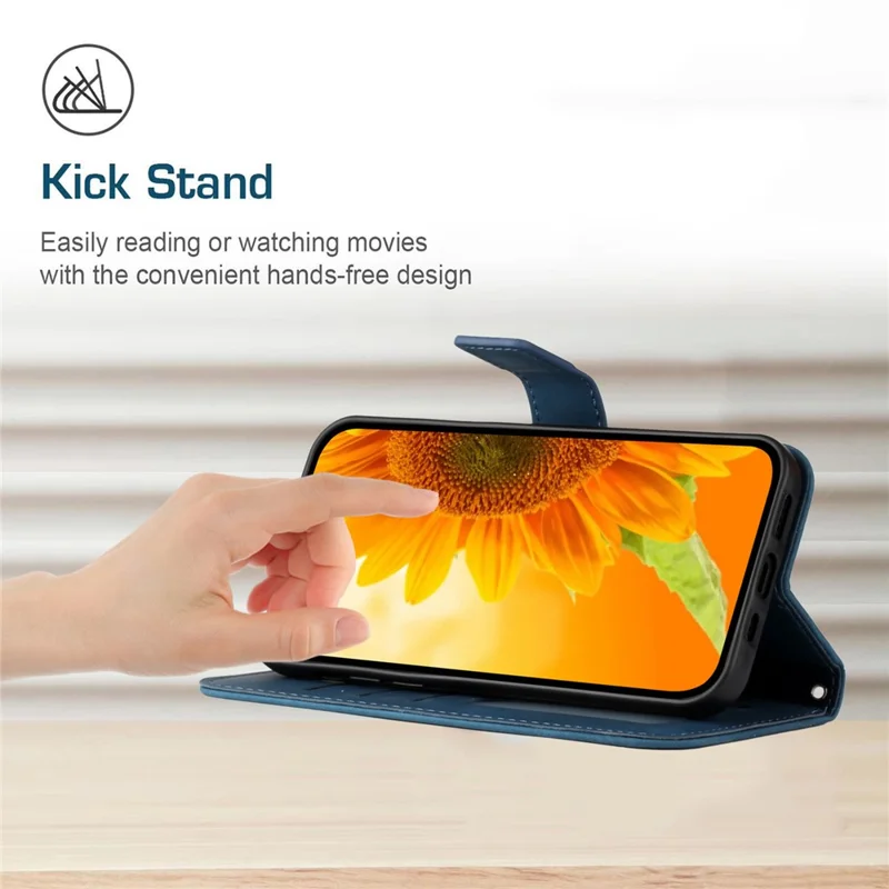 For Samsung Galaxy A17 5G / A17 4G / A26 5G Case Sunflower Imprint Leather Wallet Phone Cover with Wrist Strap - Dark Blue