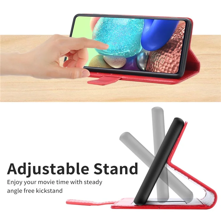 For Samsung Galaxy A17 Case with Wrist Strap Y Shaped Lines Imprint Leather Phone Cover - Red