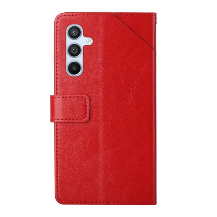 For Samsung Galaxy A17 Case with Wrist Strap Y Shaped Lines Imprint Leather Phone Cover - Red