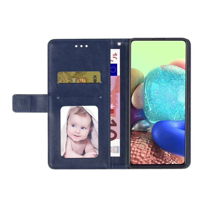 For Samsung Galaxy A17 5G / A17 4G / A26 5G Case with Wrist Strap Y Shaped Lines Imprint Leather Phone Cover - Blue