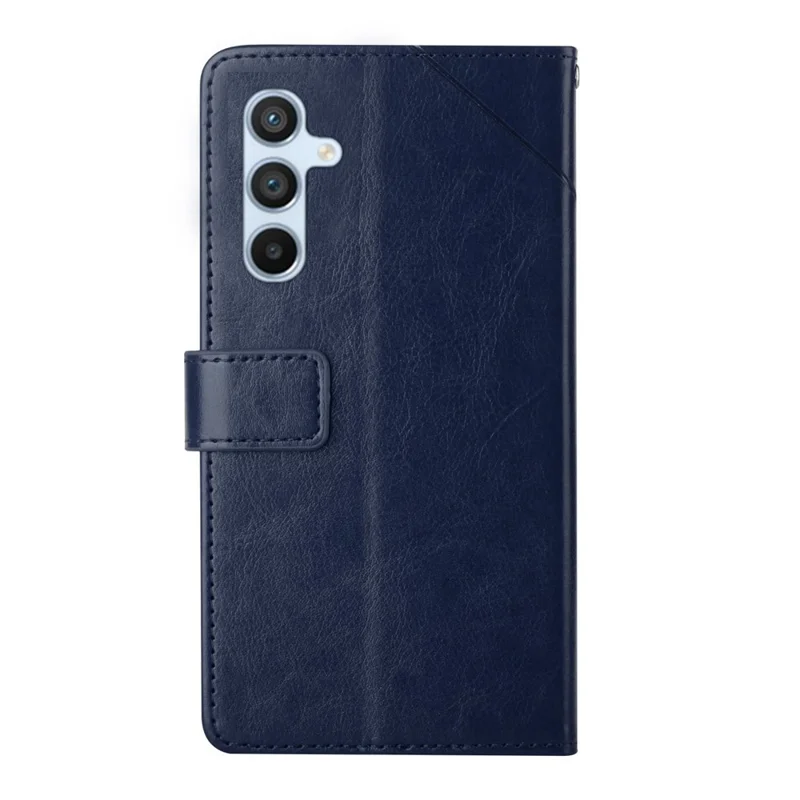 For Samsung Galaxy A17 5G / A17 4G / A26 5G Case with Wrist Strap Y Shaped Lines Imprint Leather Phone Cover - Blue