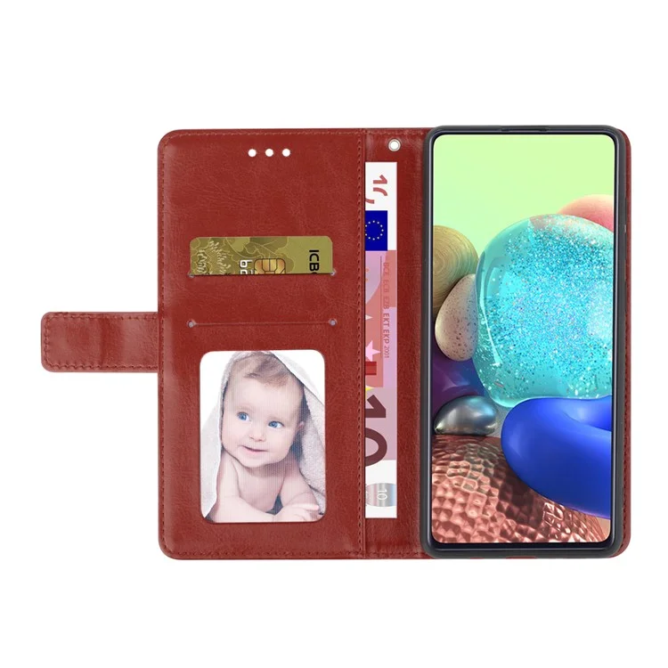 For Samsung Galaxy A17 Case with Wrist Strap Y Shaped Lines Imprint Leather Phone Cover - Brown