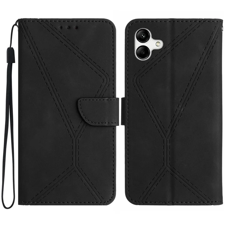 For Samsung Galaxy A07 Case Skin Touch Lines Imprinted PU Leather Flip Phone Cover - Black