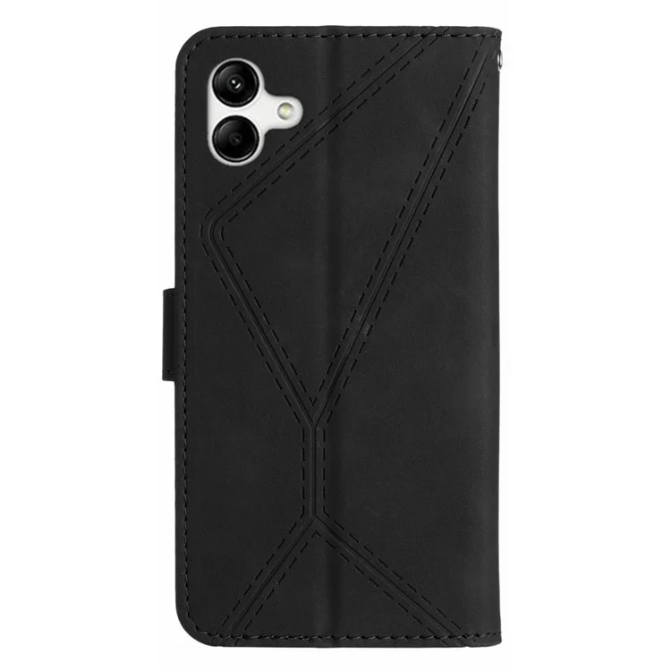For Samsung Galaxy A07 Case Skin Touch Lines Imprinted PU Leather Flip Phone Cover - Black