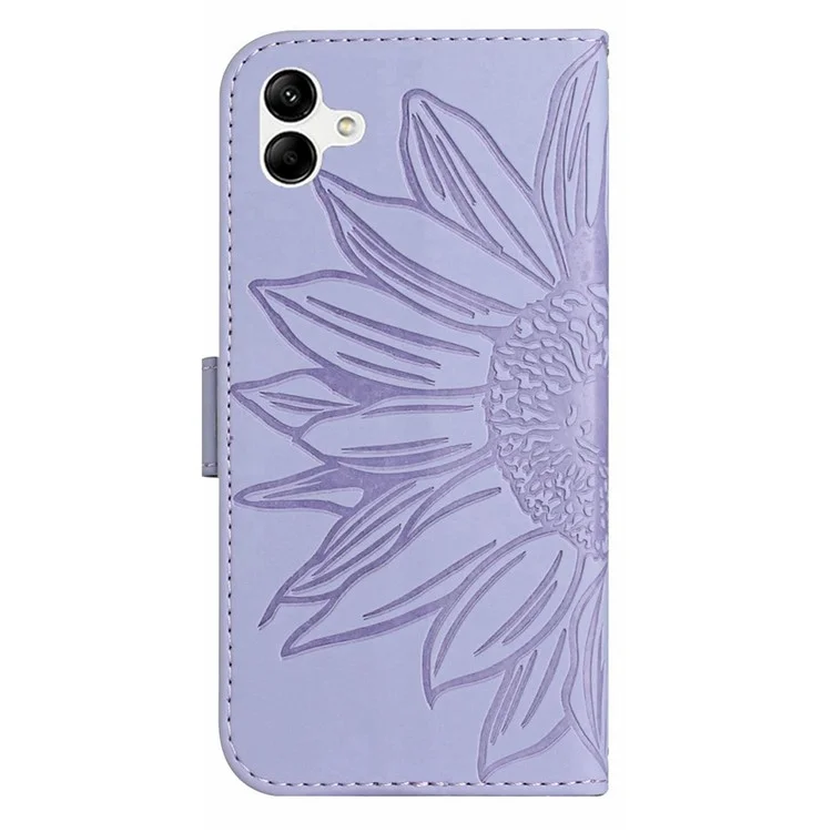 For Samsung Galaxy A07 Case Sunflower Imprint PU Leather Phone Cover with Long Strap - Light Purple