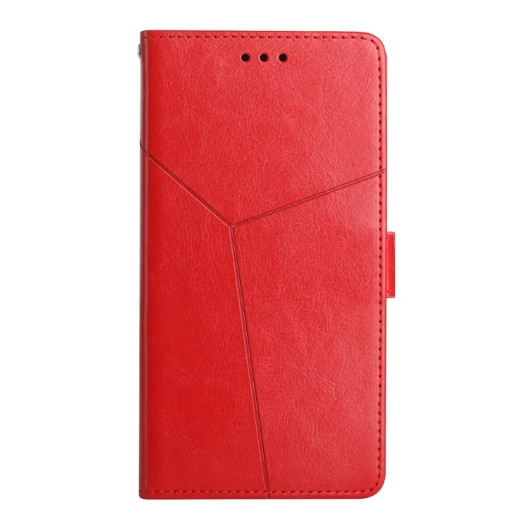 For Samsung Galaxy A07 Case with Wrist Strap Y Shaped Lines Imprint Leather Phone Cover - Red