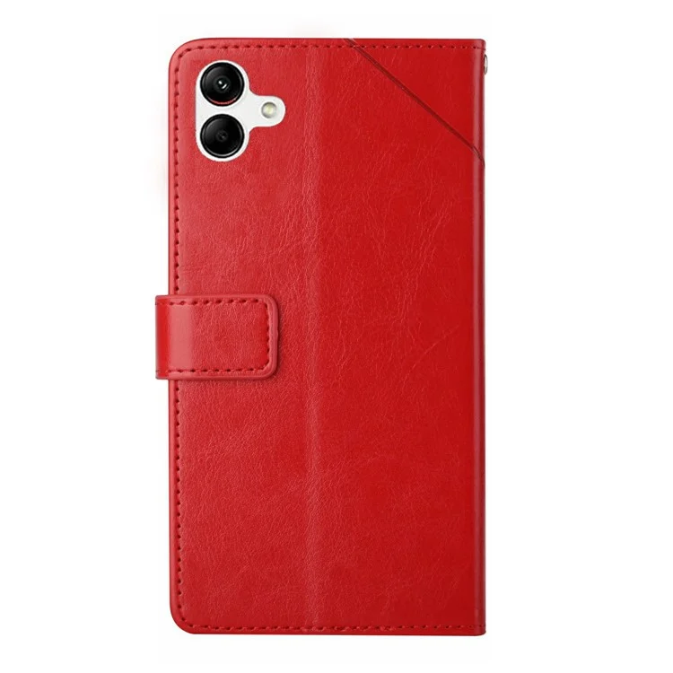 For Samsung Galaxy A07 Case with Wrist Strap Y Shaped Lines Imprint Leather Phone Cover - Red