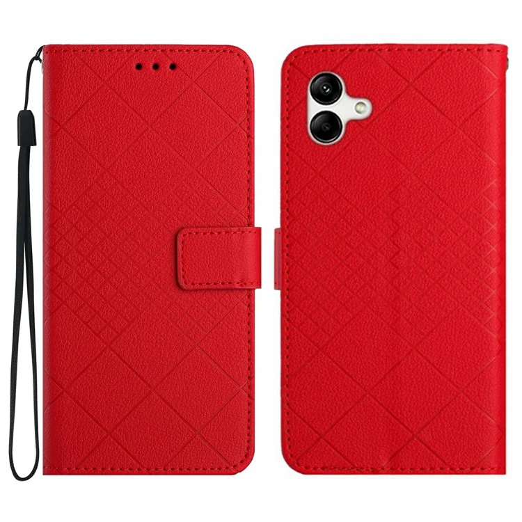 For Samsung Galaxy A07 Case Wallet Imprint PU Leather Flip Folio Phone Cover - Red