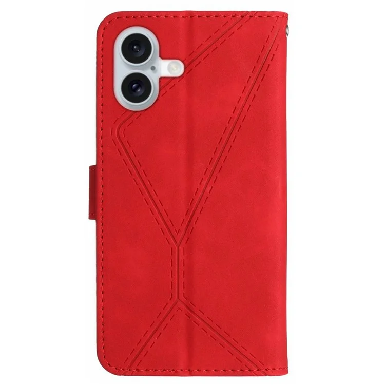 For iPhone 17 Case Skin Touch Lines Imprinted PU Leather Flip Phone Cover - Red