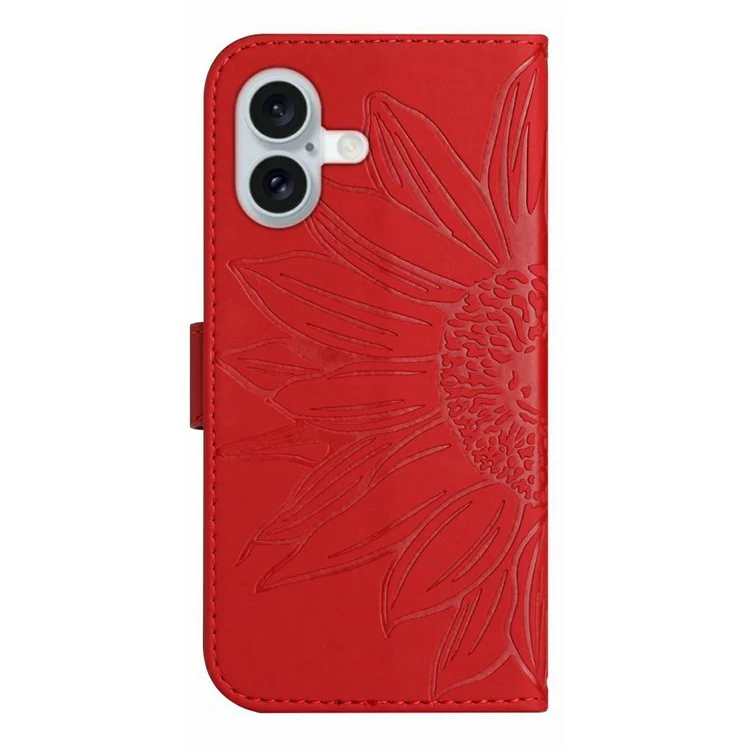For iPhone 17 Case Sunflower Imprint PU Leather Phone Cover with Long Strap - Red