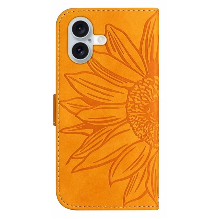 For iPhone 17 Case Sunflower Imprint Leather Wallet Phone Cover with Wrist Strap - Yellow