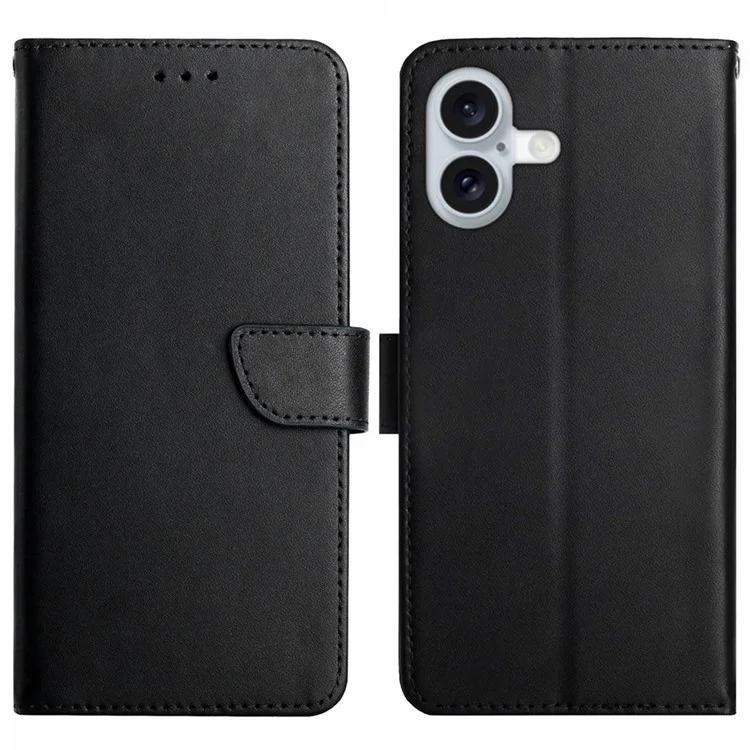 For iPhone 17 Case Genuine Cow Leather Phone Cover Nappa Texture - Black