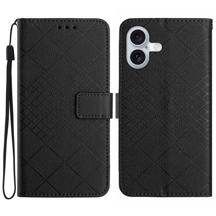 For iPhone 17 Case Wallet Imprint PU Leather Flip Folio Phone Cover - Black