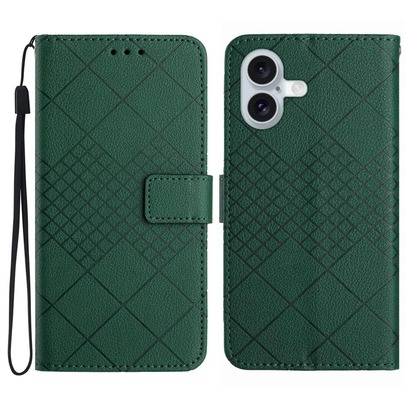 For iPhone 17 Case Wallet Imprint PU Leather Flip Folio Phone Cover - Green