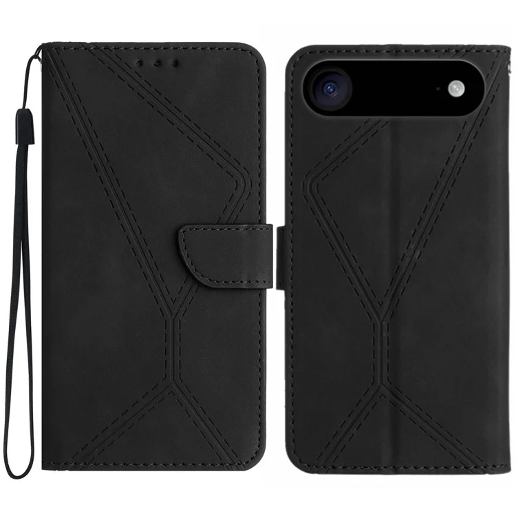 For iPhone 17 Air Case Skin Touch Lines Imprinted PU Leather Flip Phone Cover - Black