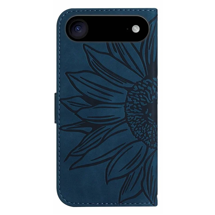 For iPhone 17 Air Case Sunflower Imprint PU Leather Phone Cover with Long Strap - Dark Blue