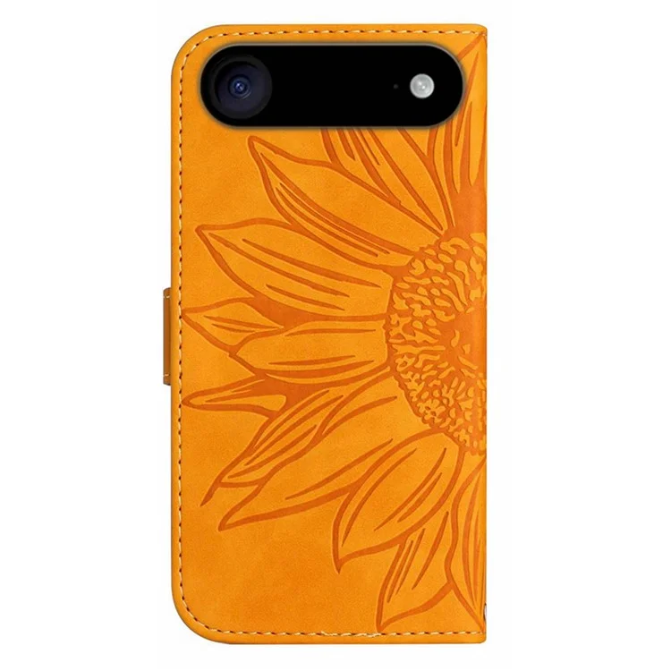 For iPhone 17 Air Case Sunflower Imprint Leather Wallet Phone Cover with Wrist Strap - Yellow
