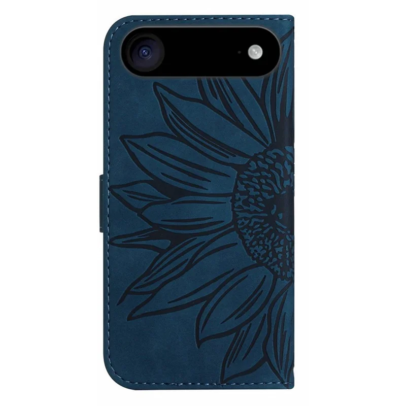 For iPhone Air Case Sunflower Imprint Leather Wallet Phone Cover with Wrist Strap - Dark Blue