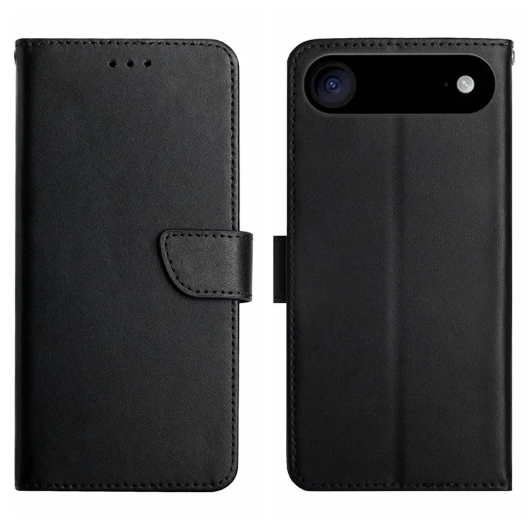 For iPhone 17 Air Case Genuine Cow Leather Phone Cover Nappa Texture - Black