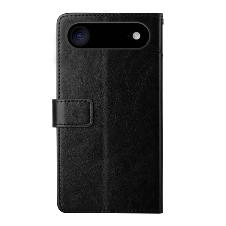 For iPhone 17 Air Case with Wrist Strap Y Shaped Lines Imprint Leather Phone Cover - Black