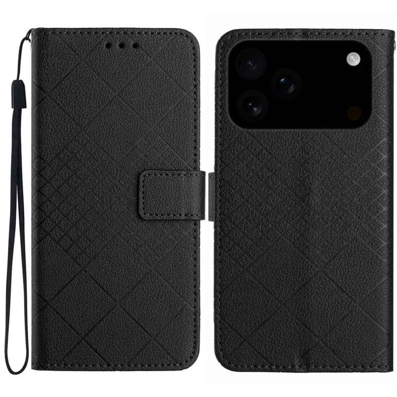 For iPhone 18 Pro Max / 17 Pro Max Case Wallet Imprint PU Leather Flip Folio Phone Cover - Black