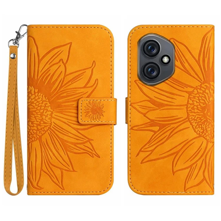 For Honor 400 5G (Global) Case Sunflower Imprint Leather Wallet Phone Cover with Wrist Strap - Yellow