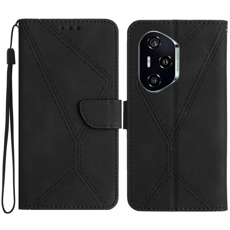 For Honor 400 Pro 5G (Global) Case Skin Touch Lines Imprinted PU Leather Flip Phone Cover - Black