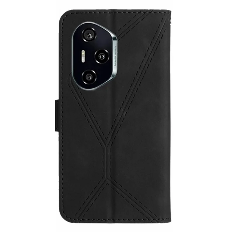 For Honor 400 Pro 5G (Global) Case Skin Touch Lines Imprinted PU Leather Flip Phone Cover - Black