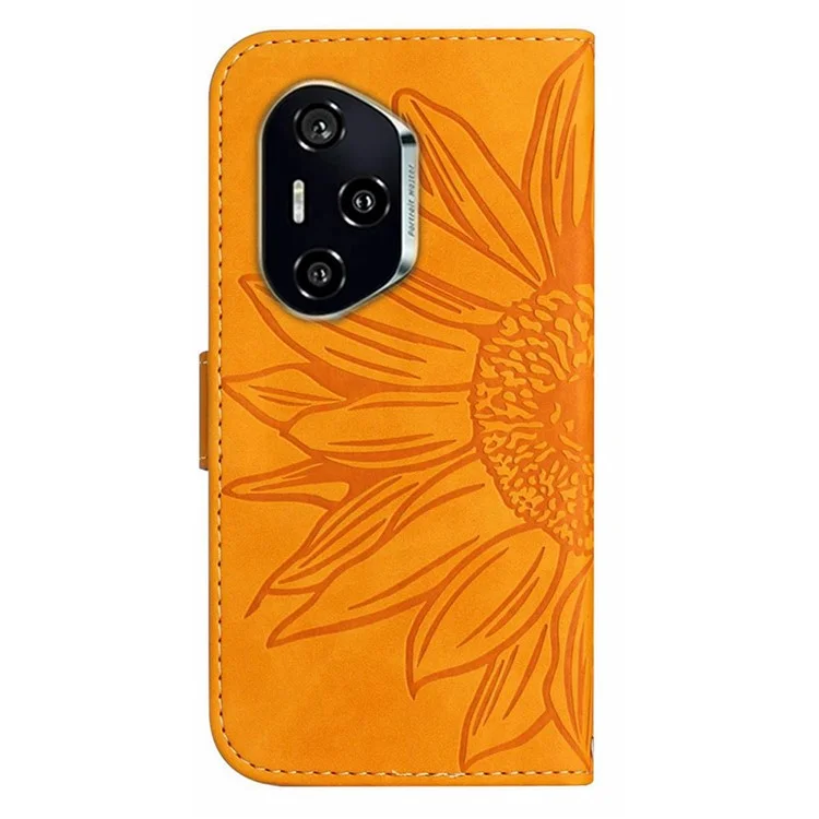 For Honor 400 Pro 5G (Global) Case Sunflower Imprint Leather Wallet Phone Cover with Wrist Strap - Yellow