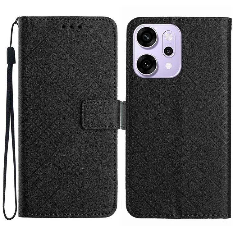 Für Oppo Reno14 Pro 5G Hülle Geldbörse Geprägtes PU-Leder Flip Folio Handyhülle - Schwarz