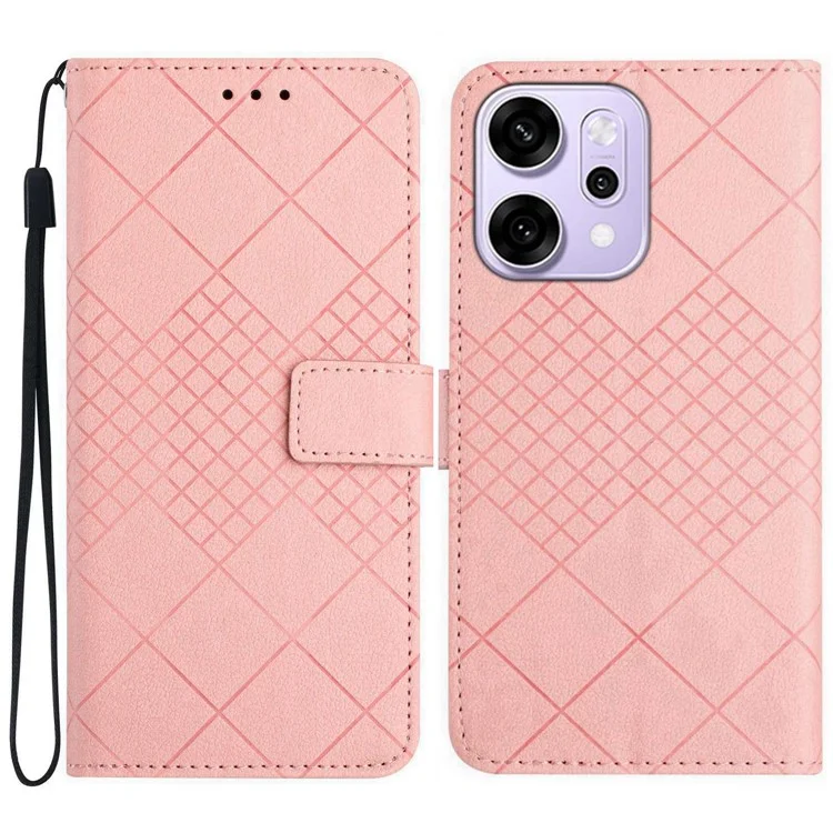 For Oppo Reno14 Pro 5G Case Wallet Imprint PU Leather Flip Folio Phone Cover - Pink