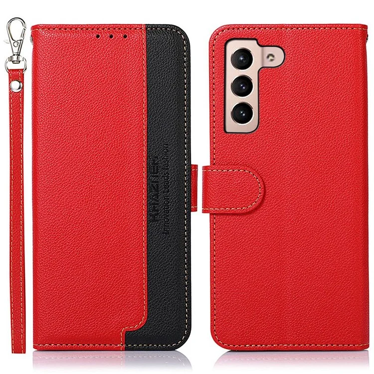 KHAZNEH Per Samsung Galaxy S23 RFID Blocking Litchi Texture Phone Case Full Protection PU Leather Foldable Stand Wallet Cover - Rosso