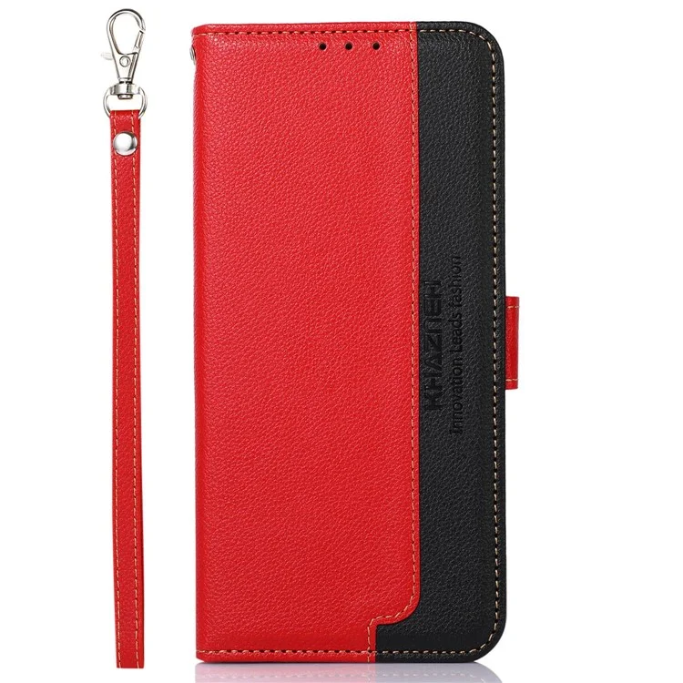 KHAZNEH Per Samsung Galaxy S23 RFID Blocking Litchi Texture Phone Case Full Protection PU Leather Foldable Stand Wallet Cover - Rosso